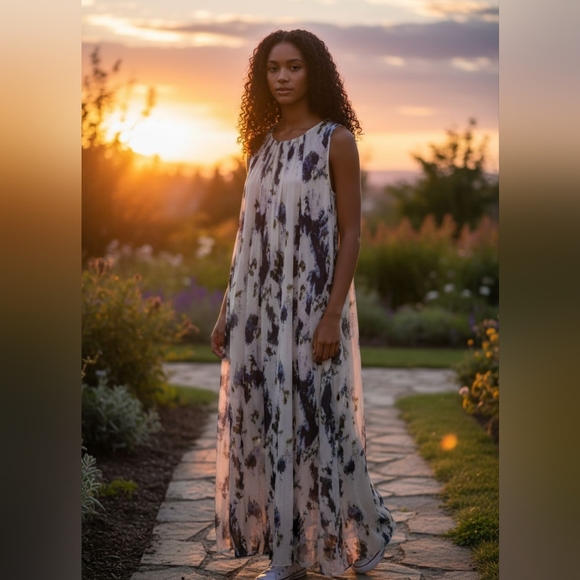 A Lady 100% Silk Maxi Sleeveless Dress - Picture 3 of 15